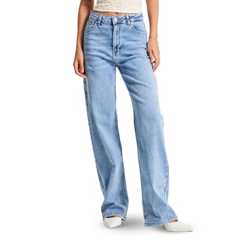 IT'S BASIC High Waisted Wide Leg Jeans for Women, Relaxed Fit Trendy Womens Jeans Stretchy Loose Denim Pants, Stonewashed