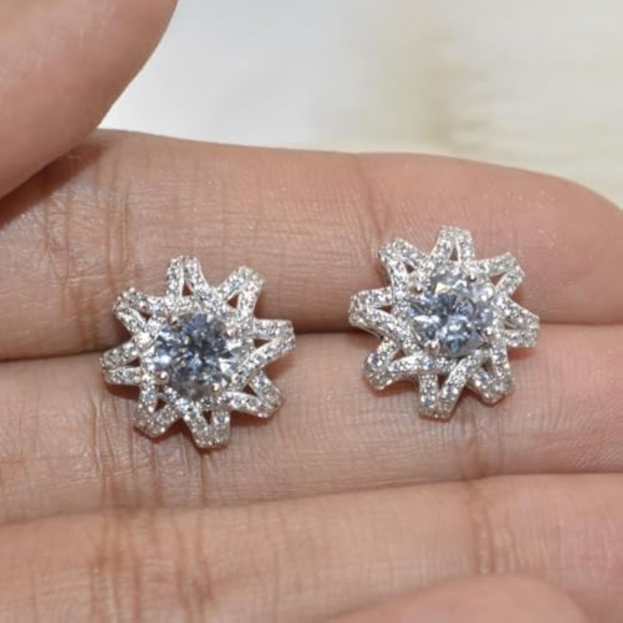 Women's 92.5 Sterling Silver Winged Stardust Studs, 18K Rhodium Plating