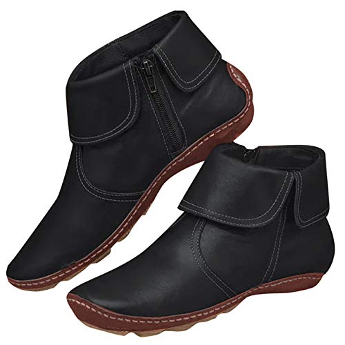 Damen Flache Schuhe Arch Support Boots Damen-Stiefel Flache Weiche Lederschuhe Punk Warm Kurze Stiefel Flache