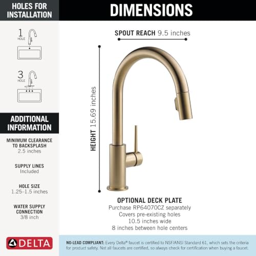 Delta Trinsic Brushed Gold Kitchen Faucet with Pull Down Sprayer, Modern Single Hole Kitchen Sink Faucet, Single Handle, Champagne Bronze 9159-CZ-DST - image 6