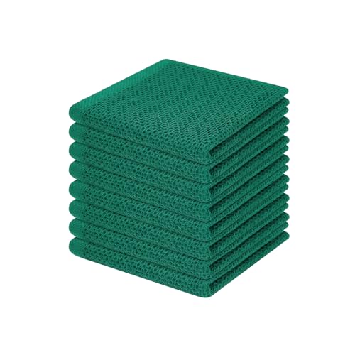 Image of Homaxy 100% Cotton Waffle Weave Kitchen Dish Cloths, Ultra Soft Absorbent Quick Drying Dish Towels, 12 x 12 Inches, 8-Pack, Dark Green