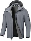 Pursky Mid weight Jacket Combat Men Hiking Lightweight Windbreaker Mens Fleece Lined Jackets Waterproof Men's Softshell Winter Coat Pockets For Outdoor Camping Light Grey 2XL