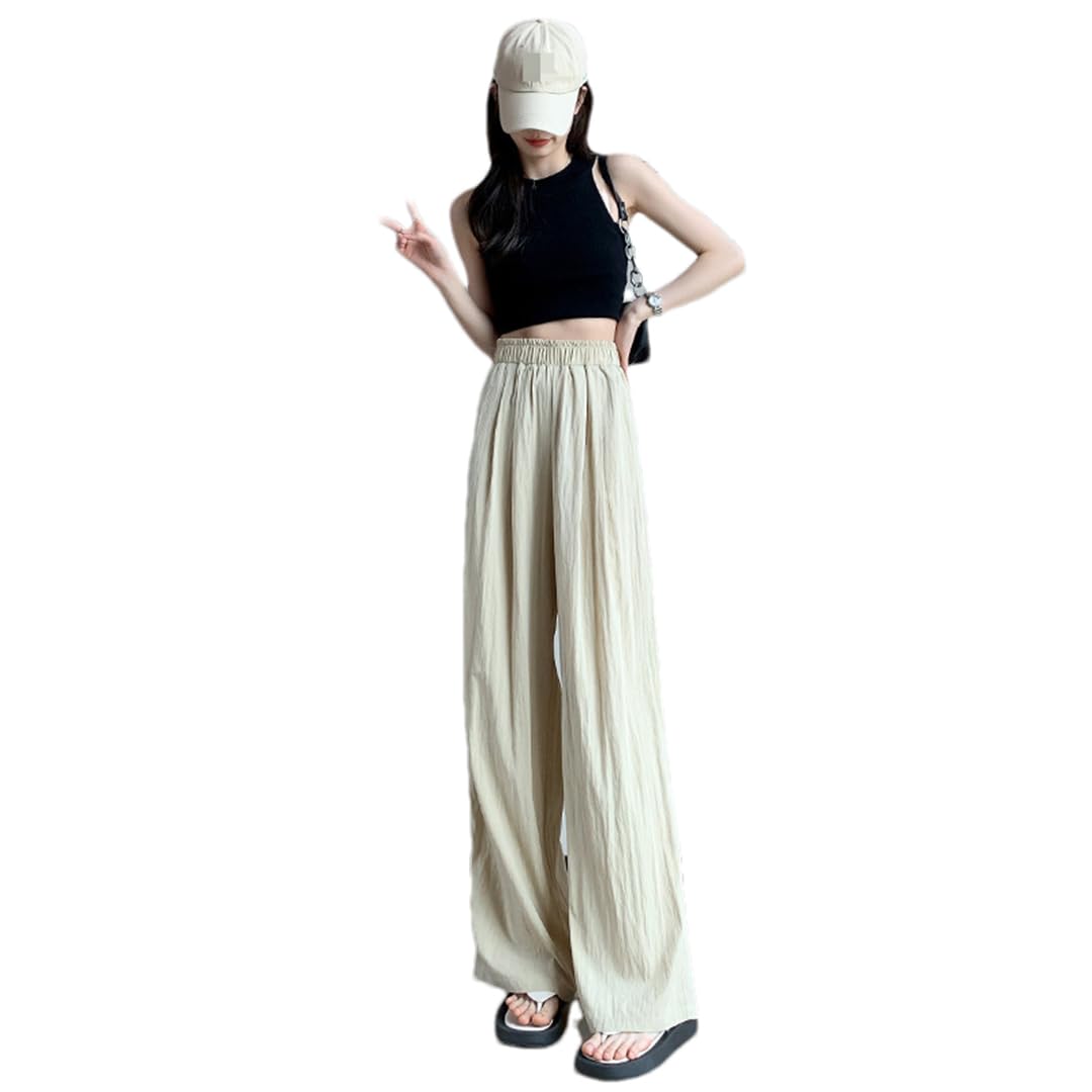 Pulcykp Womens Wide Leg Pants Thin High Waist Draping Casual Loose Cotton Hemp Pants