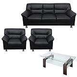 LOOKIT 応接セット 4点 5人用 ソファ ブラック 1人掛け×2+2人掛け+ガラステーブル 幅960 ダークブラウン VEL-T5S