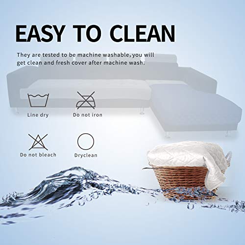 Image of Easy-Going L Shape Sectional Sofa Slipcover 42 x 68 Inches Rectangular Chaise Lounge Reversible Furniture Protector for Pets Kids Children Dog Cat (White /White)