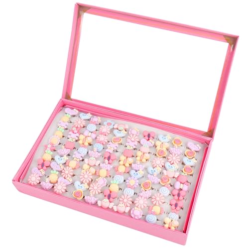 ONEST 100 Pieces Little Cute Rings Jewelry Rings Pretend Play Ring and Dress up Ring Gift
