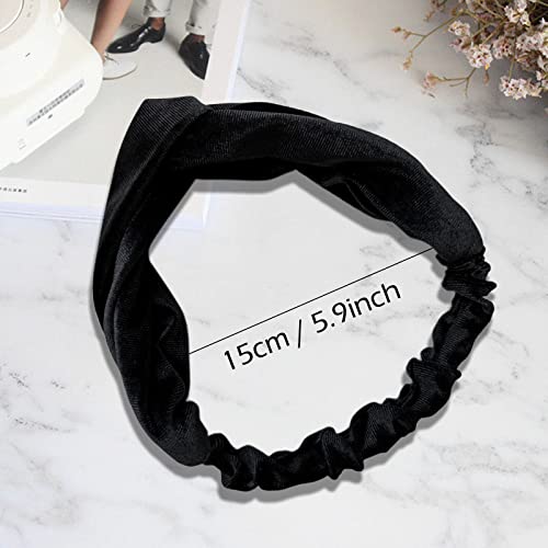 Black Velvet Hair Bow Tie Ribbon Scarf Long Velvet Elastic Headband Twisted Criss Cross Knotted Hairband Jumbo Scrunchy Women Girls Fall Winter Ponytail Holder Decor Accessories Xmas Party Favor Gift #TOP3