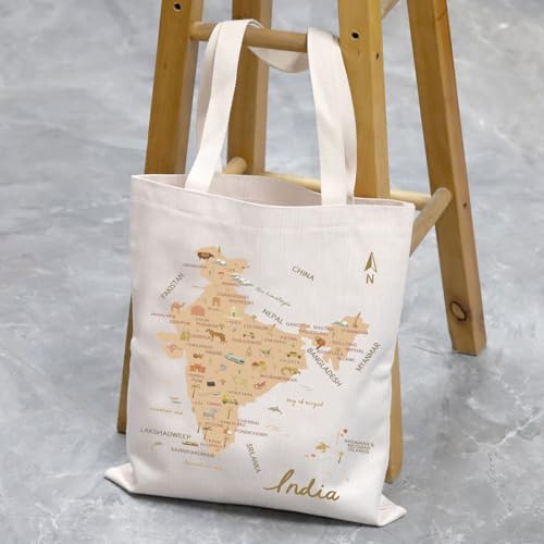 VAMSII India Souvenir Gift India Travel Map Tote Bag India Lover Gift East Of India Landmarks Themed Travel Bag4