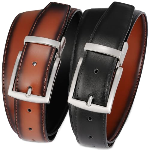 Image of MILORDE Reversible Belt for Men - Adjustable Size - Premium Leather - Double Style in One Belt