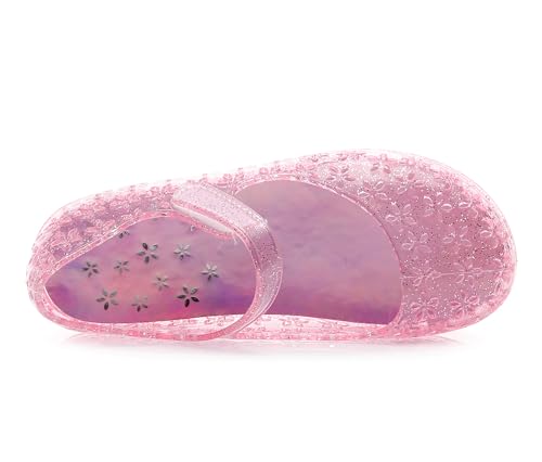 Image of Princess Dress Sandals Jelly Shoes for Toddler Girls Size 8, Blue Bird Nest Layered Lines Mary Jane Flats Childrens Clear Glitter with Hollow-Carved