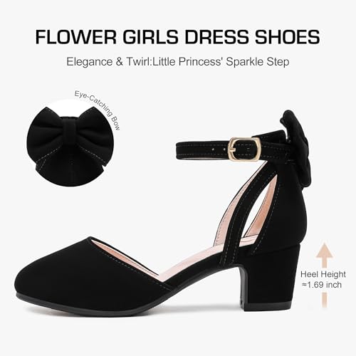 Image of Girls Heels Dress Shoes Flower Girl Pumps with Cute Bow Closed Toe | Princess Shoes,High Heels,Chunky Heel,Adjustable Buckles,Toddler,Little Girl,Big Kid,Wedding,Birthday Party,Formal,Pageant