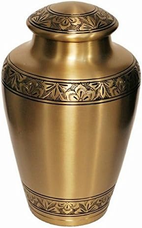 Athens Gold Brass Cremation Urn for Human Ashes by Divinityurns - Adult Funeral Urn Handcrafted - Affordable Urn for Ashes - Large Urn Deal