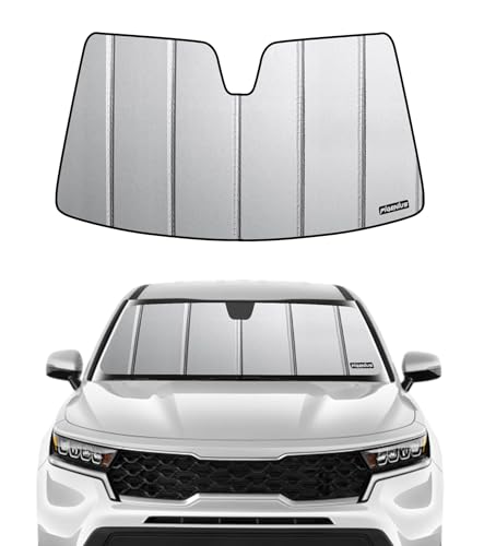 Pigenius Windshield Sun Shade for Kia Sorento 2021-2026 (Hybrid/PHEV), Premium Grey Leather Finish