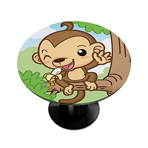 Mantel redondo ajustable lindo mono plátano redondo con borde elástico impermeable lavable para mesa de 36 a 42 pulgadas de diámetro