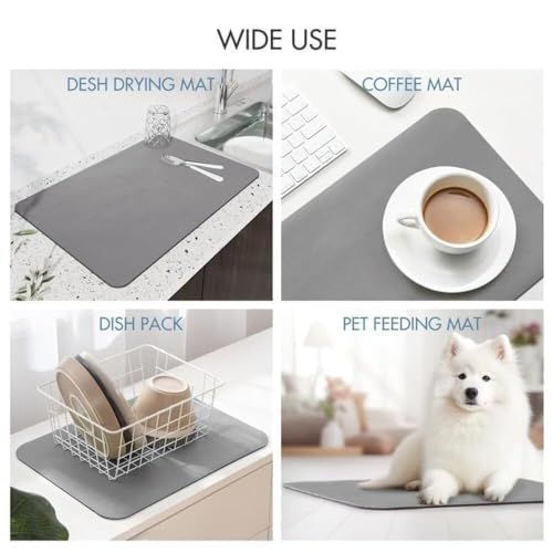 Image of Large Dish Drying Mat for Kitchen Counter, Super Absorbent Quick Dry Microfiber Dish Drainer Pad, Non-Slip Waterproof Kitchen Drying Mat for Dishes, Glasses & Coffee Machine (60X40 CM)