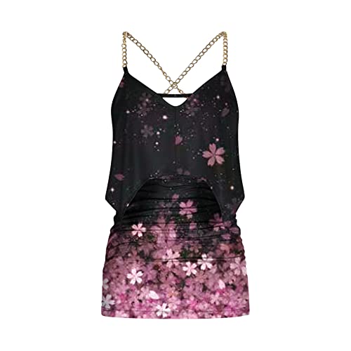Sexy Sleeveless Two 2 Pieces Outfits Womens Mini Skirt Set Bodycon Cover Up Asymmetrical Chain Strap Backless Skirt Tops Set Hot Pink #TOP5