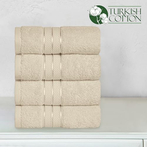 Image of Elegant Comfort Three Line Popcorn Towel Set for Bathroom 16 x 28 inches, Premium Hotel Quality 4-Pack Hand Towels, 100% Turkish Cotton, Soft and Durable, Quick Dry and Highly Absorbent, Ivory