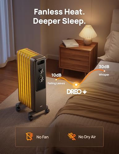 Image of DREO Radiator Heater, Quiet Electric Space Heater for Indoor Use Large Room | Dual Knobs, Energy Saving, 8 Safety Protection, 1500W Quiet Oil Filled Radiator for Bedroom, Adjustable Thermostat, Grey