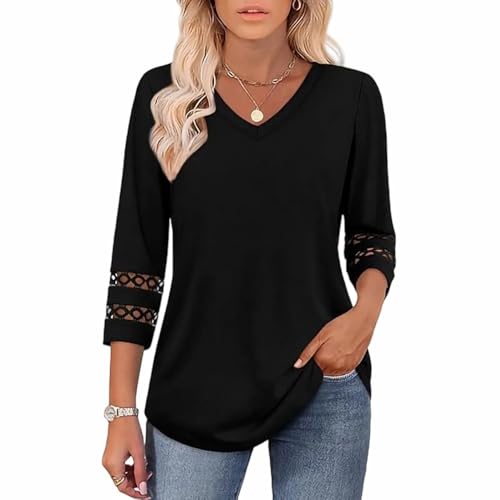 Blusenshirt Damen Oberteile 3/4 Langarm Elegant T-Shirt Longshirt...