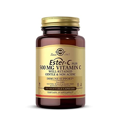 Solgar Ester-C Plus 500 mg Vitamin C (Ascorbate Complex), 50 Vegetable Capsules - Gentle & Non Acidic - Antioxidant & Immune Support - Non GMO, Vegan, Gluten Free, Kosher - 50 Servings