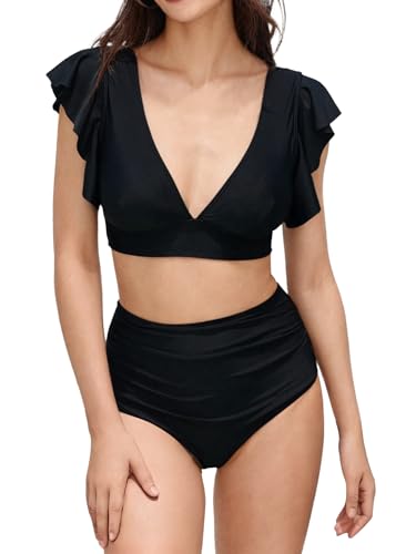 IFFEI Mommy and Me Family Matching Swimsuits Ruffle Sleeve Tie Back Womens Bathing Suit Two Piece Bikini Sets3