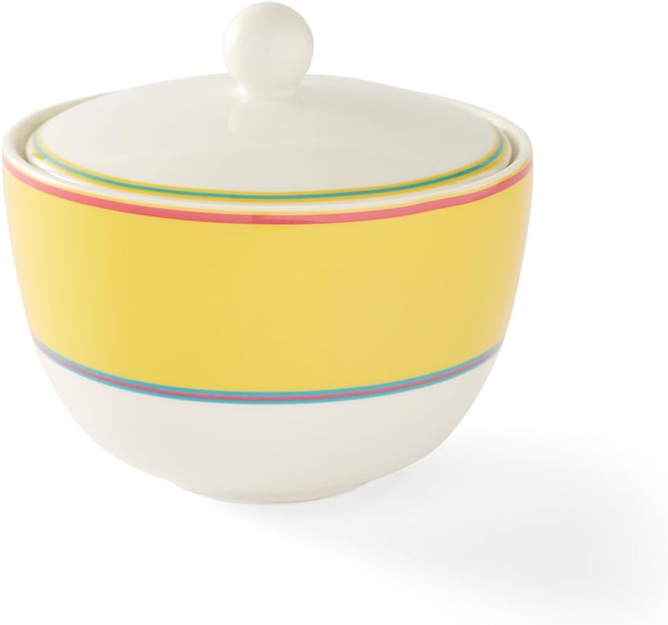 Spode Kit Kemp Calypso 12oz Yellow Sugar Bowl with Lid | Porcelain, Dishwasher & Microwave Safe | Vibrant Tea Gift