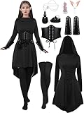 AOTHSO 10 Pcs Women Medieval Renaissance Christmas Halloween Fairy Costumes Set Medieval Hooded Robe Elf Accessories Cosplay