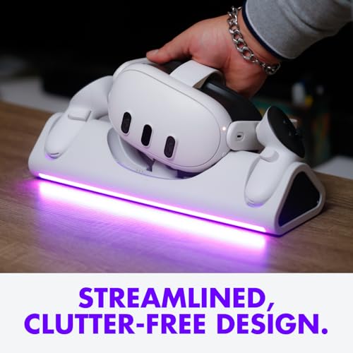 Tilted Nation Charging Dock - Fast Magnetic Charging with Rechargeable Controller Batteries - 3 Docking Station - 12 RGB Modes - VR 3 Accessories for Organization by Tilted Nation - Image 4
