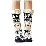 LUNULE Damen Weihnachtssocken Herbst Winter Warme Dicke Fleece Thermosocken Lange Atmungsaktiv Süsse Christmas Socks für Frauen Anti Rutsch Crew Socks Damen Weihnachtenstrümpfe Kuschelsocken