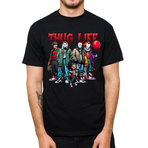 Thug Life T-Shirt – Horror Characters Shirt - Streetwear Style Funny Halloween Graphic Tee Colors Multicolor