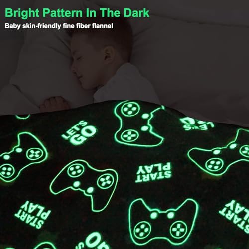 Image of Happy Hues Gaming Glow in The Dark Blanket-200 x 150 cm- Super Soft Fluffy Flannel Fleece All Season Blanket for Babies-Toddlers-Kids & Teens Boys & Girls- Best Gifting Ideas for 0-15 Years