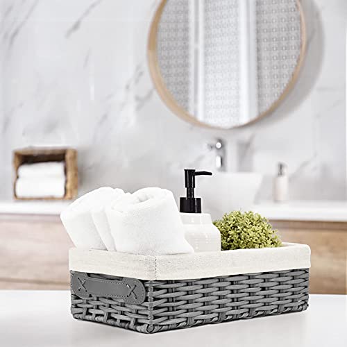Wicker Baskets With Liner For Storage, 2 Pack Decorative Woven Storage Baskets For Organizing, Toilet Paper Basket Storage, Bathroom Storage Bins, Bathroom Basket For Organizing Closet(Grey) #TOP1