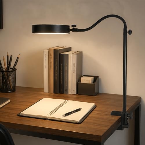Image of Isomars LED Study, Reading, Laptop, Computer,etc Desk Lamp with Clamp, Flexible Gooseneck, 3 Color Modes (Warm /Natural /Cool), Eye-Care Lighting (Black)