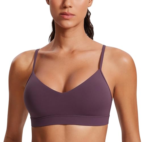 Image of CRZ YOGA Butterluxe V Neck Sports Bras | Light Support, Removable Pads, Yoga, Extremely Soft, Square Back, Adjustable Spaghetti Straps, for Women