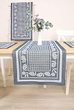 Deko Tischläufer Frühling Sommer Abwaschbar Stoff 140x45 cm, 100prozent Jacquard Gobelin, Table Runner, Läufer Tisch für Esszimmer, Geburtstag, Bauernhaus, Küche, Tischdekoration – Blaue Gänseblümchen