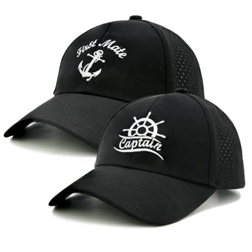 Image of Captain and First Mate Hat, Embroidered Trucker Hats for Couples | Adjustable Snapback Nautical Boating Gift for Men Women
