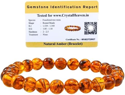 Certified Amber Bracelet For Women Men with Healing Crystal
