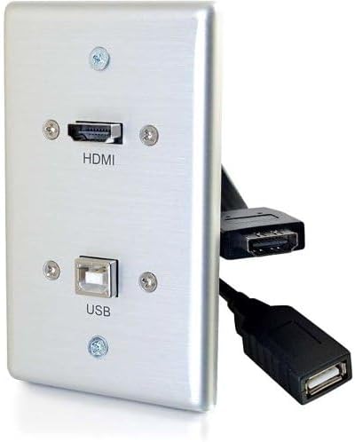 CG39874 HDMI and USB Pass Through Single Gang Wall Plate, Brushed Aluminum
