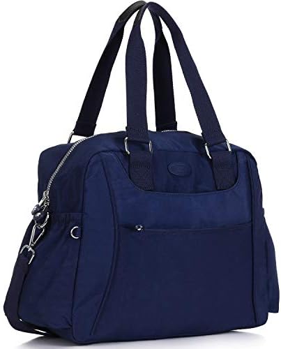 Lily & Drew Nylon Travel Tote Cross-body Carry On Bag with shoulder strap (Navy Blue)