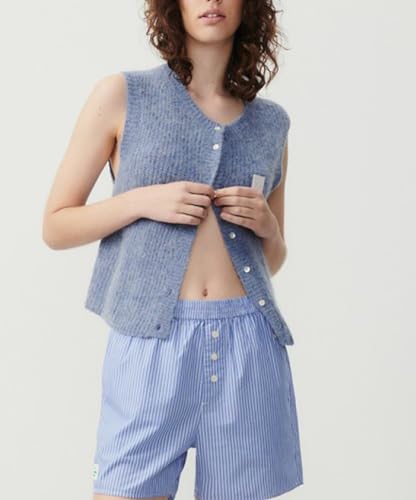 Image of Women Chunky Button Sweater Vest Sleeveless Round Neck Rib Knitted Tank Top Y2k Knitted Cardigan Vest Shirt
