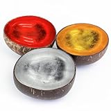 Lunar Handicraft Set of 3 Colored Coconut Bowls, Acai Bowls, Smoothie Bowls, Coconut Shell Bowls, Buddha Bowl, Seashell Bowl, Decorative Bowl, Popcorn Bowl, Salad Bowl, Key Bowls, Unique Home Decor