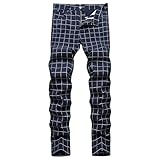 Pantalones de Raya diplomática para Hombre, Pantalones Chinos Ajustados a Cuadros, Casuales elásticos de Pierna Recta, Azul Marino, 36