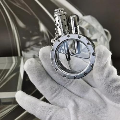 Image of Smoke King Vintage Transparent Lighter | Silver Round Lighter | Retro Brass | Open Fire | | Unique | Gift for Men (Fuel Not Included)