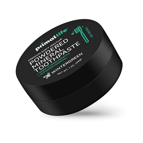 Image of Primal Life Organics - Dirty Mouth Toothpowder, Activated Charcoal Tooth Cleaning Powder, Essential Oils Natural Kaolin & Bentonite Clay, 200+ Brushings Organic Vegan (Charcoal Wintergreen, 1 oz)