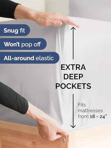 Image of Extra Deep King Fitted Sheet - Single Fitted Sheet Only - French Grey | Easily Fits 18 inch to 24 inch Mattress, Soft, Wrinkle Free, Breathable & Comfy, Extra Deep Pockets Hotel Luxury Fitted Sheet