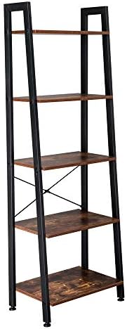 SUTON 5 Tiers Industrial Ladder Shelf, Vintage Bookshelf, Storage Rack Shelf for Office, Bathroom, Living Room Storage for Books Toys Bookshelf Brown Standing Shelf Units