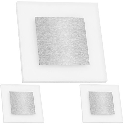 Preisvergleich Produktbild 3er Set - Flexible LED Treppenbeleuchtung mit Edelstahl-Abdeckung für Schalterdoseneinbau 68mm / 60mm oder Wandmontage - eckig - Warmweiß 3000K [Stufenbeleuchtung - Wandbeleuchtung - indirekt]