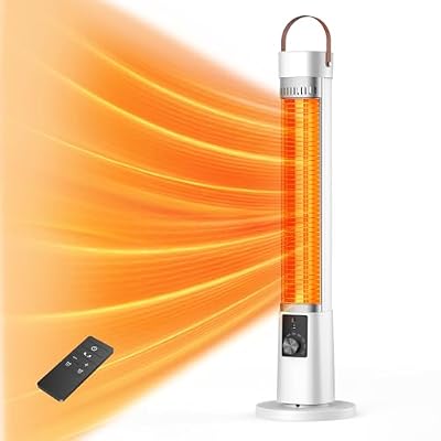 Outdoor Heater for Patio, 1500W Infrared Electric Heaters Indoor w/Remote, 60° Oscillation, 9H Timer, 9 Heat Level, Tip-Over/Overheating Protection, Safety Lock, for Garage, Porch, Gazebo,White