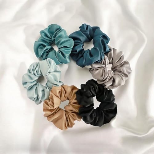 Image of Elina 12 Pcs Luxury Satin Scrunchies Set Anti-Hair-Breakage, Silk Hair Ties Set For Girls, Women Elastic Rubber, Best Gift For Mom, Sister, Friends (Pack of 12)(Oceanic Multi Colors)
