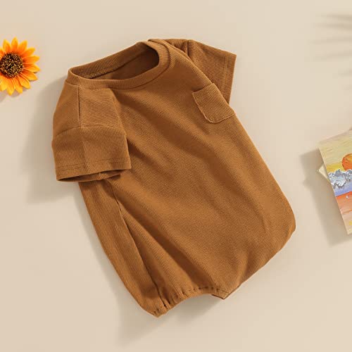 Muasaaluxi Gender Neutral Baby Clothes, Short Sleeve Solid Color Basic Romper Onesie Ribbed Bodysuit One Piece Summer Clothes (Brown, 0-3 Months) #TOP5